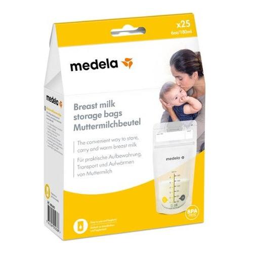 Medela Breast Milk Storage Bags from Pasteur Pharmacy, 6oz capacity, clear plastic bags for storing expressed breast milk.