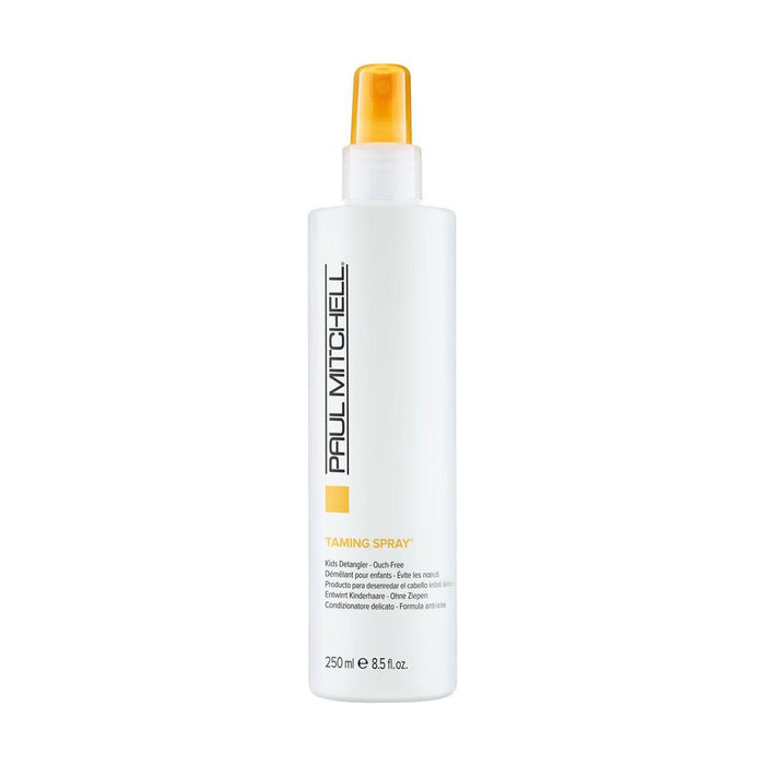 Paul Mitchell Taming Spray unisex hair spray in 8.5 oz bottle, fresh breath spray with a sleek packaging design.