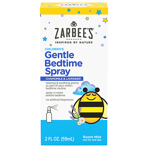 Zarbee's Bedtime Spray gentle chamomile lavender breath spray in a 2 fl oz bottle, designed to promote relaxation and freshen breath