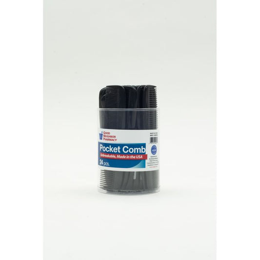 Pack of 24 Good Neighbor Pharmacy Pocket Comb Bus Tubs by Pasteur Pharmacy, compact hair combs in a plastic tub.