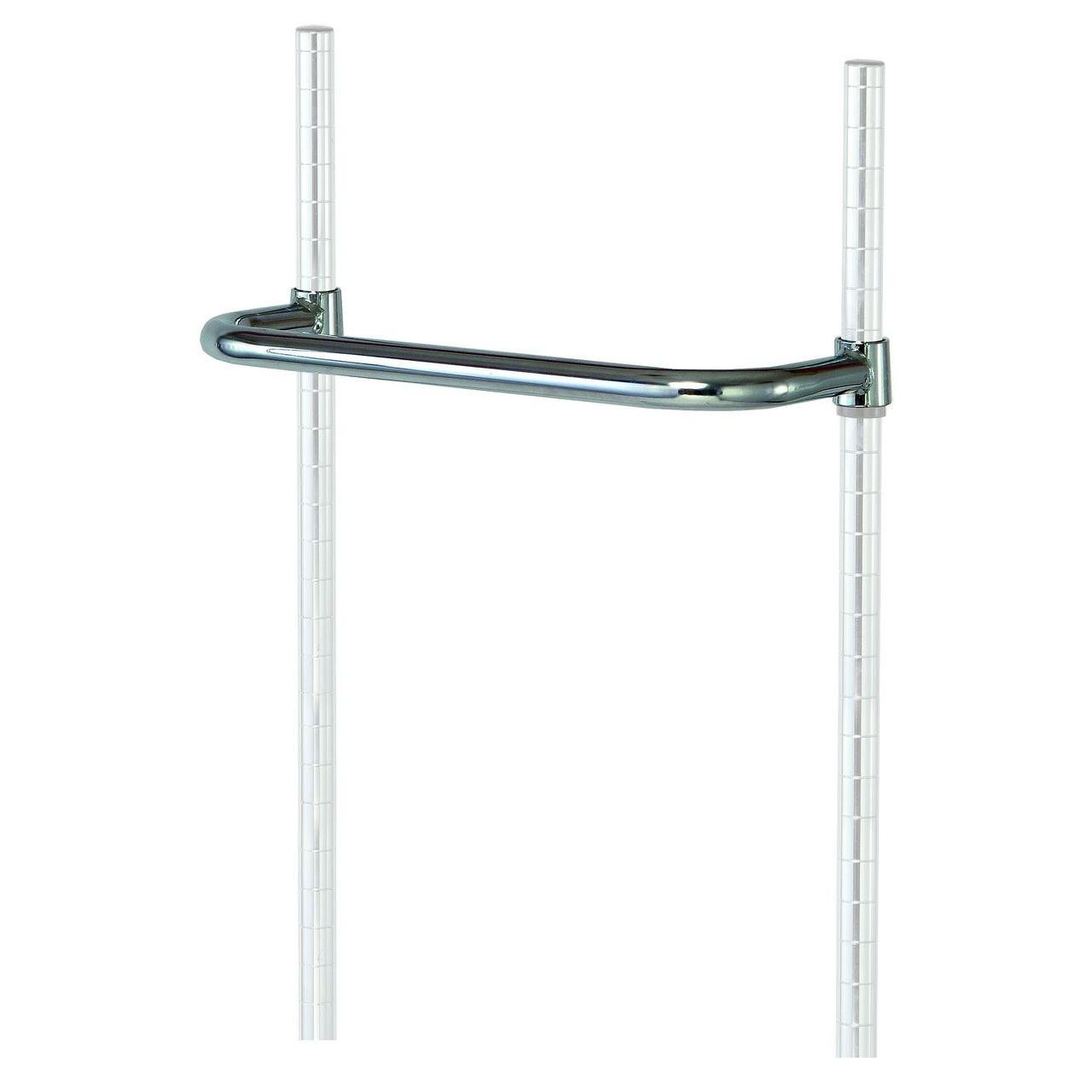 Set of 10 21-inch chrome safety push handles for wire shelving carts from Pasteur Pharmacy, ideal for industrial storage.
