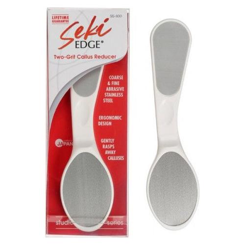 Seki Edge Two-Grit Callus Reducer SS-800 with ergonomic handle and replaceable grit for smoothing thickened skin on feet.