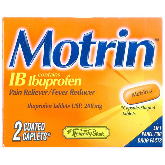 Marine Sports 1792 Ibuprofen 2 coated caplet for camping and hiking, shown in a blister pack.