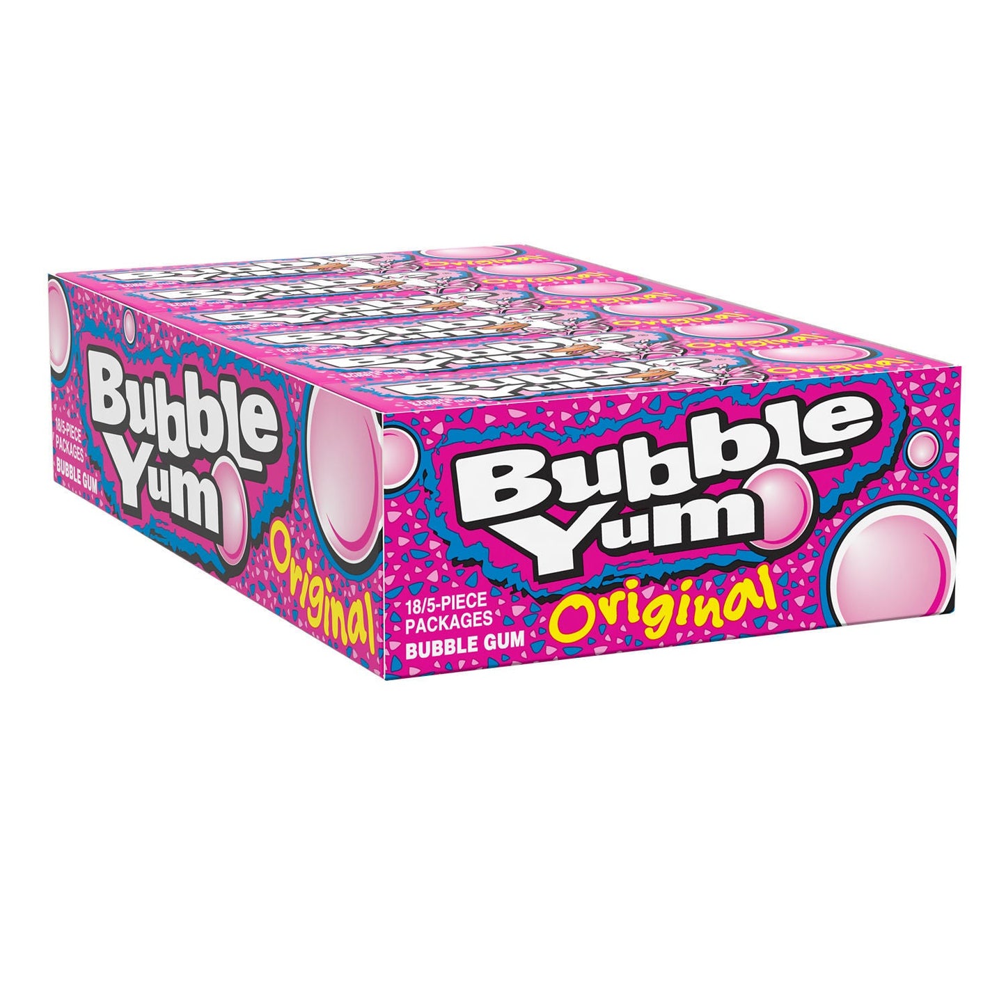 Bubble Yum Original gum box with 18 pieces, 1.4 oz, featuring colorful packaging and chewy bubble gum from Pasteur Pharmacy