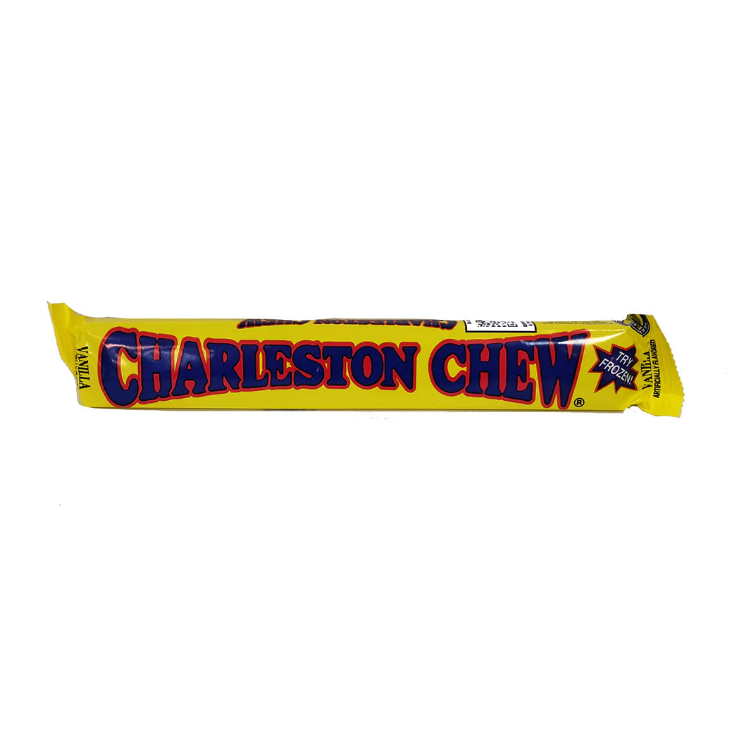 Vanilla Charleston Chew candy bar from Pasteur Pharmacy, showing the classic chocolate-coated vanilla-flavored chewy treat.