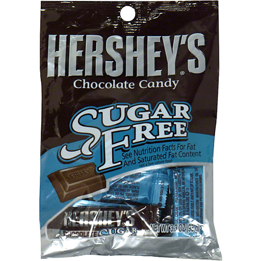 Hershey’s Sugar Free Chocolate Candy from Pasteur Pharmacy, featuring bite-sized milk chocolate pieces in a colorful wrapper.