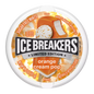Ice Breakers Orange Cream Pop sugar-free mints in 1.5 oz package, featuring bright orange and cream-colored candies