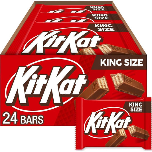 Kit Kat Milk Chocolate Wafer Candy Bars, king size, 3 oz, 24-pack, from Pasteur Pharmacy, featuring crispy wafer layers in milk chocolate