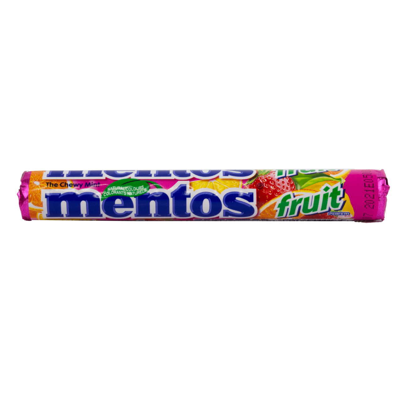 Mentos Mixed Fruit Chewy Mint Candy in a 1.32oz pack, colorful fruit-flavored chewy candies from Pasteur Pharmacy.