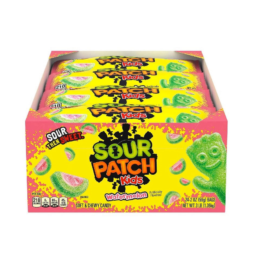 Sour Patch Kids Watermelon soft and chewy candy in 24 individual 2 oz bags, colorful fruit-flavored candy from Pasteur Pharmacy