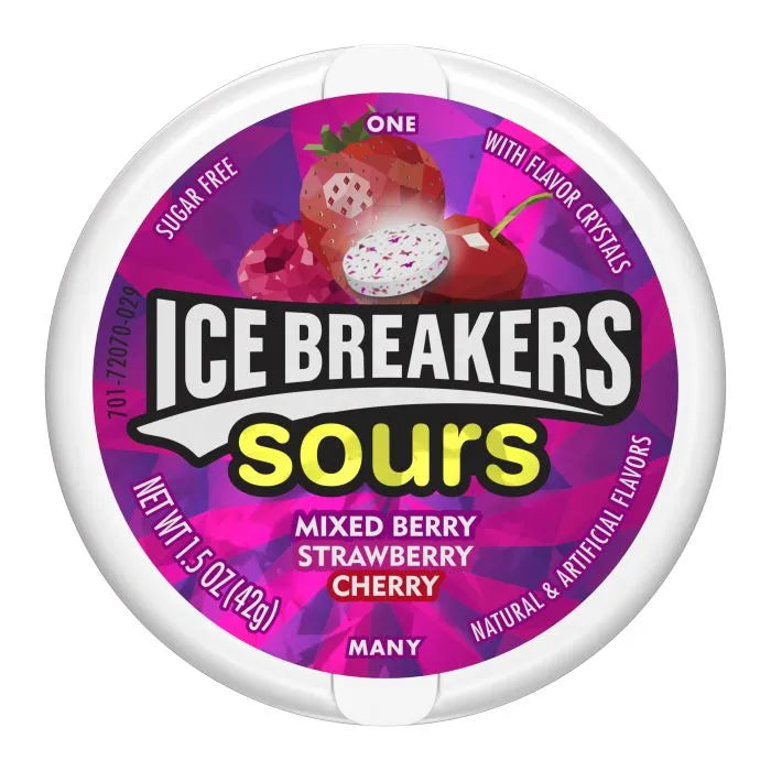 Hershey's Ice Breaker Sour candy pack with 8 individual 1.5oz bags, colorful sour-flavored chewy candies.