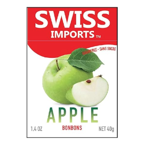 Swiss Imports apple sugar-free bonbons in 1.4 oz hard candy drops, natural flavor, bright red and yellow candy pieces