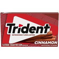 Sugar-free Trident Cinnamon gum by Pasteur Pharmacy, showing the cinnamon-flavored chewing gum pack.