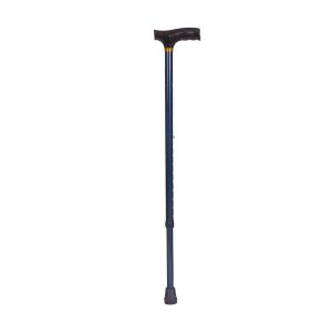 Adjustable aluminum walking cane with derby handle in blue ice color, designed for stability and support.