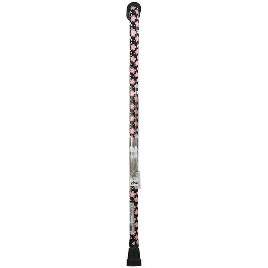 Pink floral Drive Medical foam grip offset handle walking cane with ergonomic design and sturdy support.