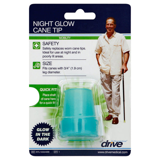 Blue glow-in-the-dark cane tip for 3/4-inch canes, designed for improved visibility and safety, from Drive Medical.