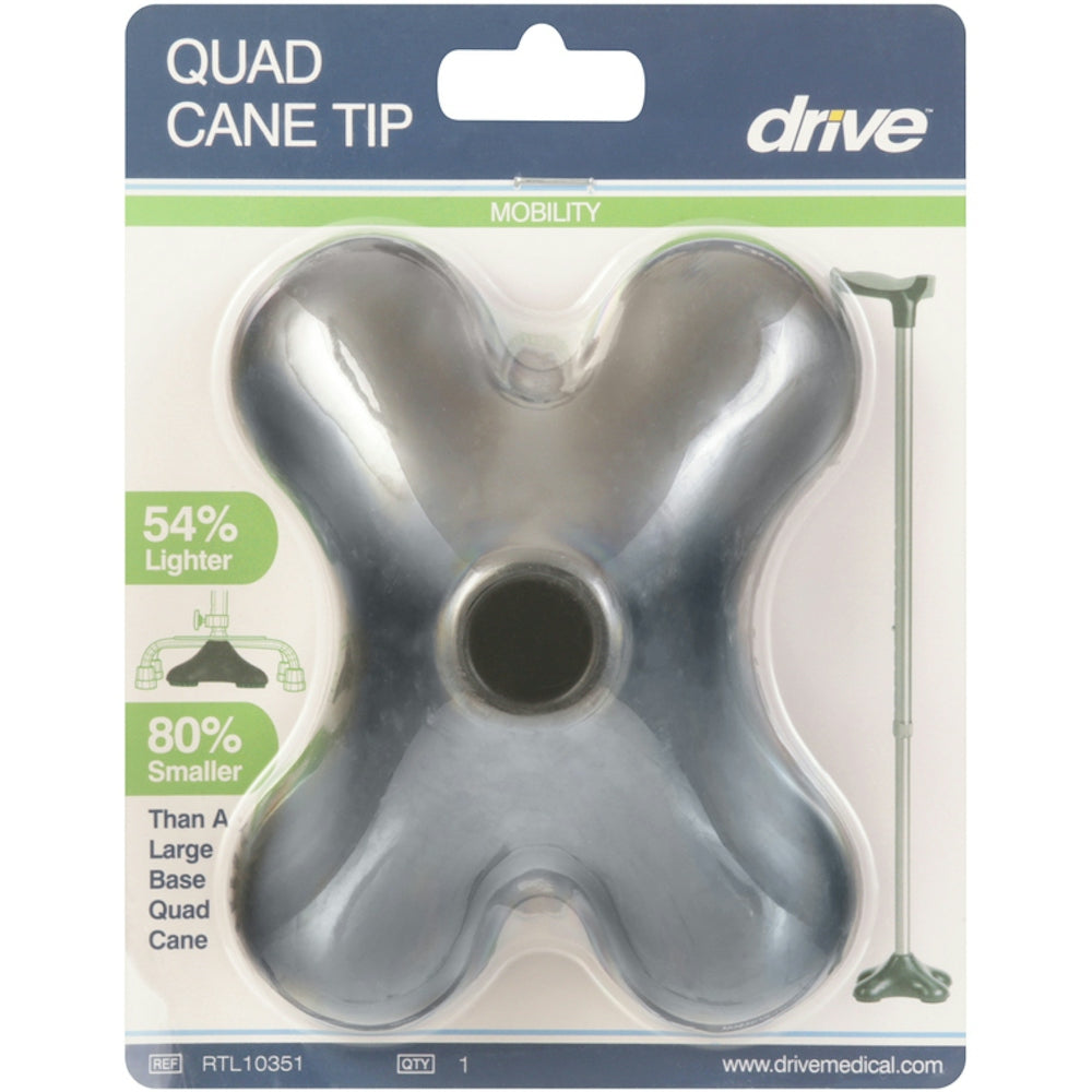Black Drive Medical Quad Support Cane Tip attached to a cane for stability and support.
