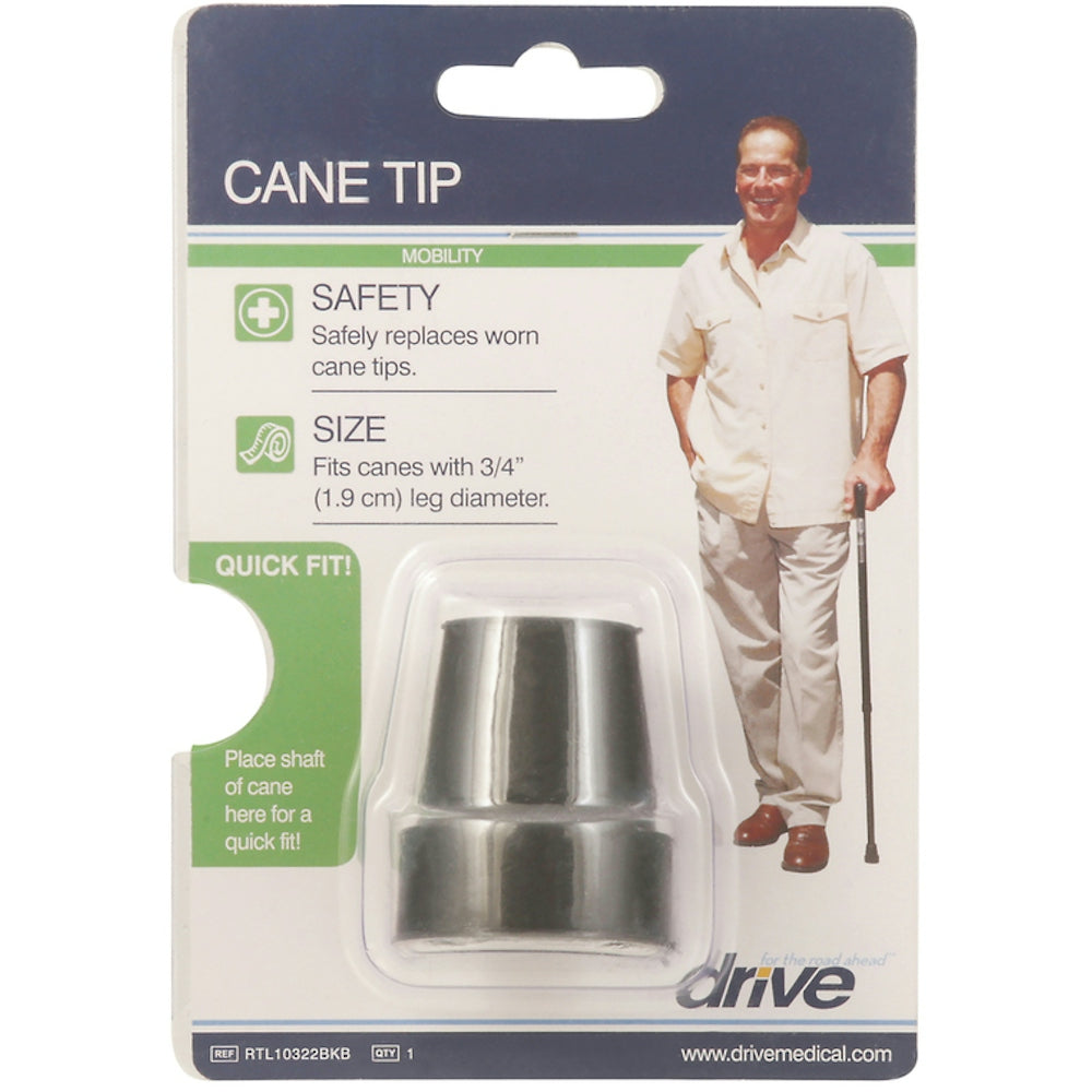 Black Drive Medical replacement cane tip, 3/4 inch diameter, suitable for canes and walking sticks, by Pasteur Pharmacy.