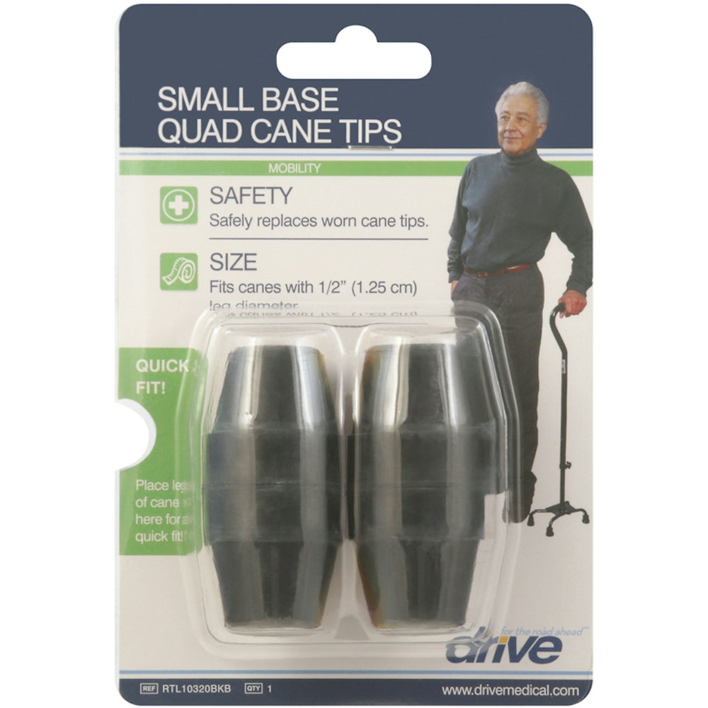 Black Drive Medical small base quad cane tip for stability and support on canes and walking sticks.