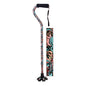 Essential Medical Supply Couture Offset Cane with Celebration Pattern and matching standing tip, designed by Pasteur Pharmacy.