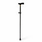 Black Medline folding T-handle cane with adjustable height and lightweight design, suitable for walking support.