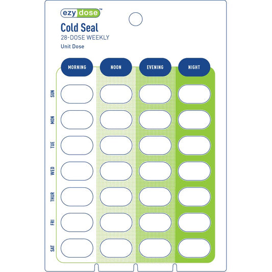 Ezy Dose Weekly Blister Cards by Pasteur Pharmacy, 500-count case for organizing medication or pill management.
