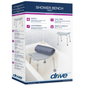 Gray Drive Medical bathroom safety shower tub bench chair with sturdy seat and armrests for secure, comfortable bathing support.