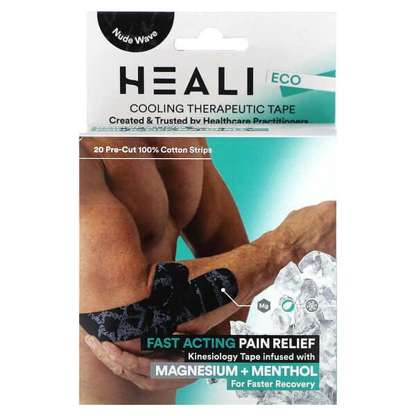Heali Cotton Kinesiology Tape channel strips in black camouflage pattern, designed for muscle support and pain relief.