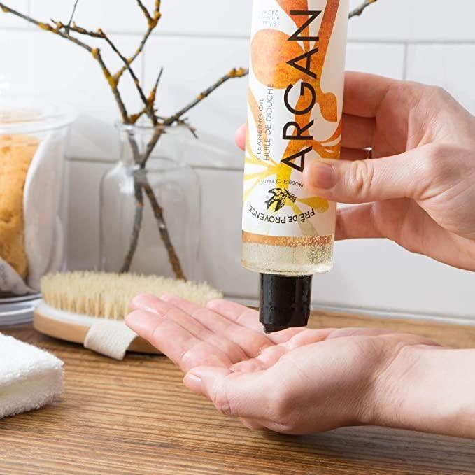 Pre De Provence Argan Sweet Orange Cleansing Oil in 240ml bottle, natural skincare product with orange and argan ingredients.