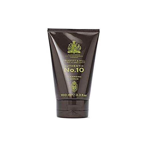 Truefitt & Hill Authentic No. 10 Cleansing Scrub in 3.4 oz jar, featuring a textured facial scrub with brand labeling visible.