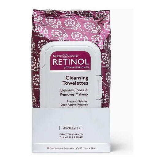 Retinol anti-aging cleansing towelettes by Pasteur Pharmacy, 60-count, gentle facial wipes for skin renewal and cleansing.
