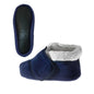 Careismatic Brands men's and women's navy fleece diabetic bootie slippers, extra wide, soft interior, designed for seniors, 2XL size.