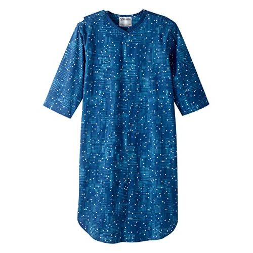 Men's nightgown with dome closure and digital dot pattern, large size, by Pasteur Pharmacy, casual sleepwear clothing.