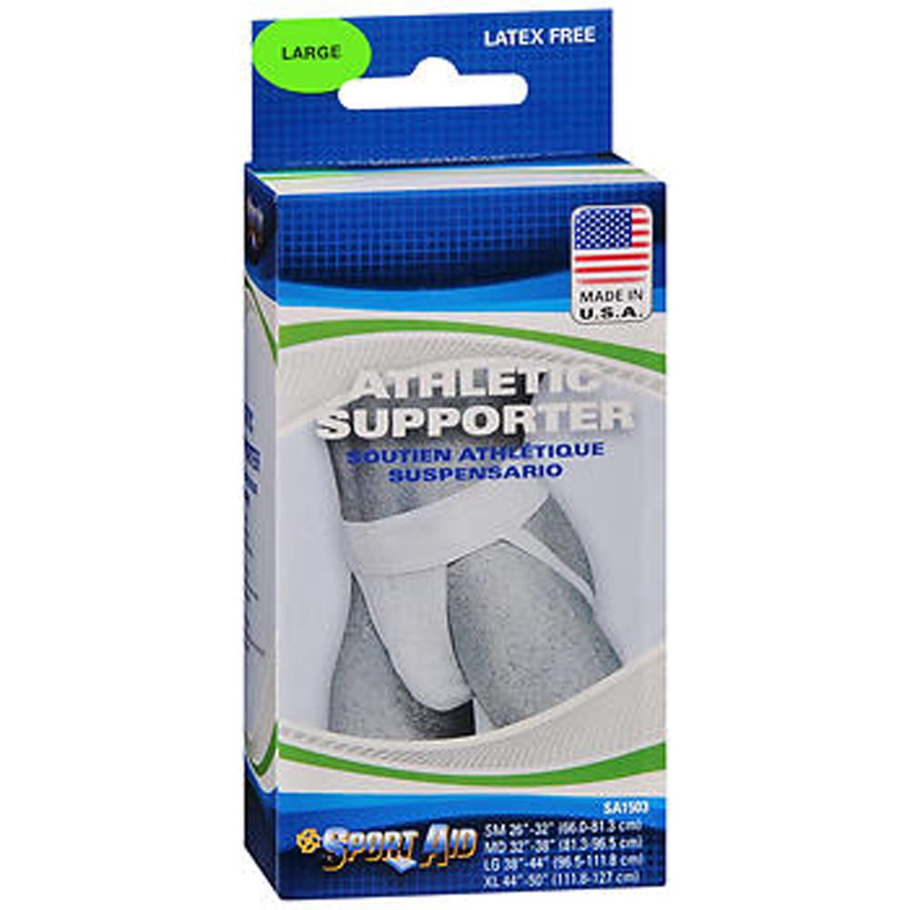 Sport Aid athletic supporter for large waist sizes (38-44 inches), designed for active sports and athletic support.