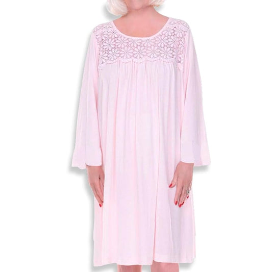 Women's pink dot print adaptive open back nightgown in size XL, comfortable and stylish sleepwear by Pasteur Pharmacy.