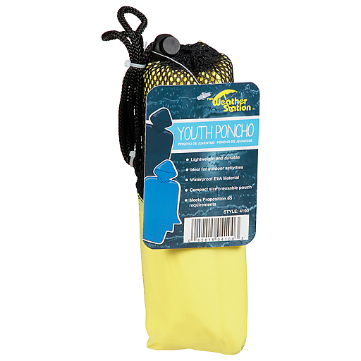 Clear, lightweight waterproof rain poncho for children from The Weather Station, ideal for emergencies, by Pasteur Pharmacy.