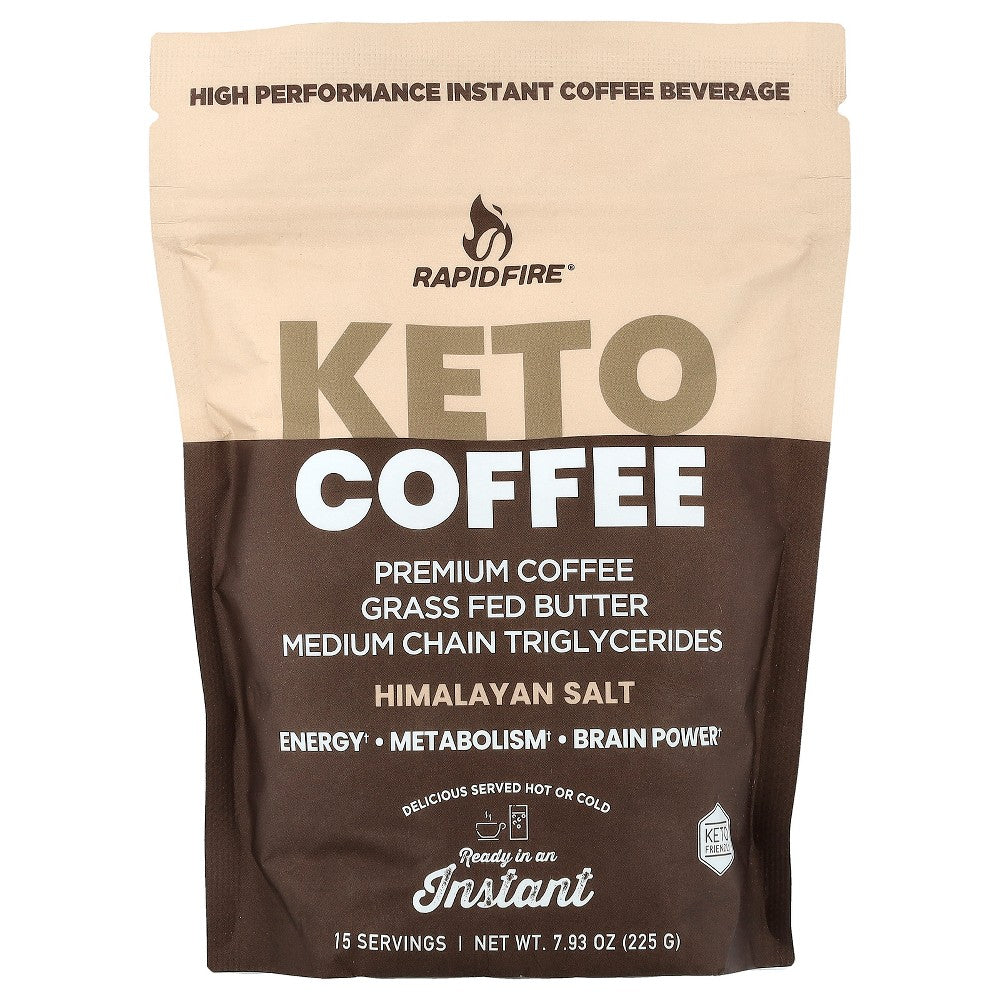 Pasteur Pharmacy RapidFire Ketogenic Coffee Mix in brown packaging, high-performance instant coffee supporting energy and metabolism.