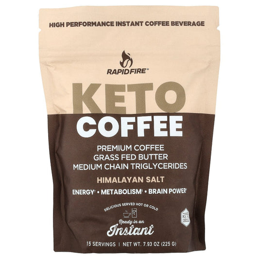 Pasteur Pharmacy RapidFire Ketogenic Coffee Mix in brown packaging, high-performance instant coffee supporting energy and metabolism.