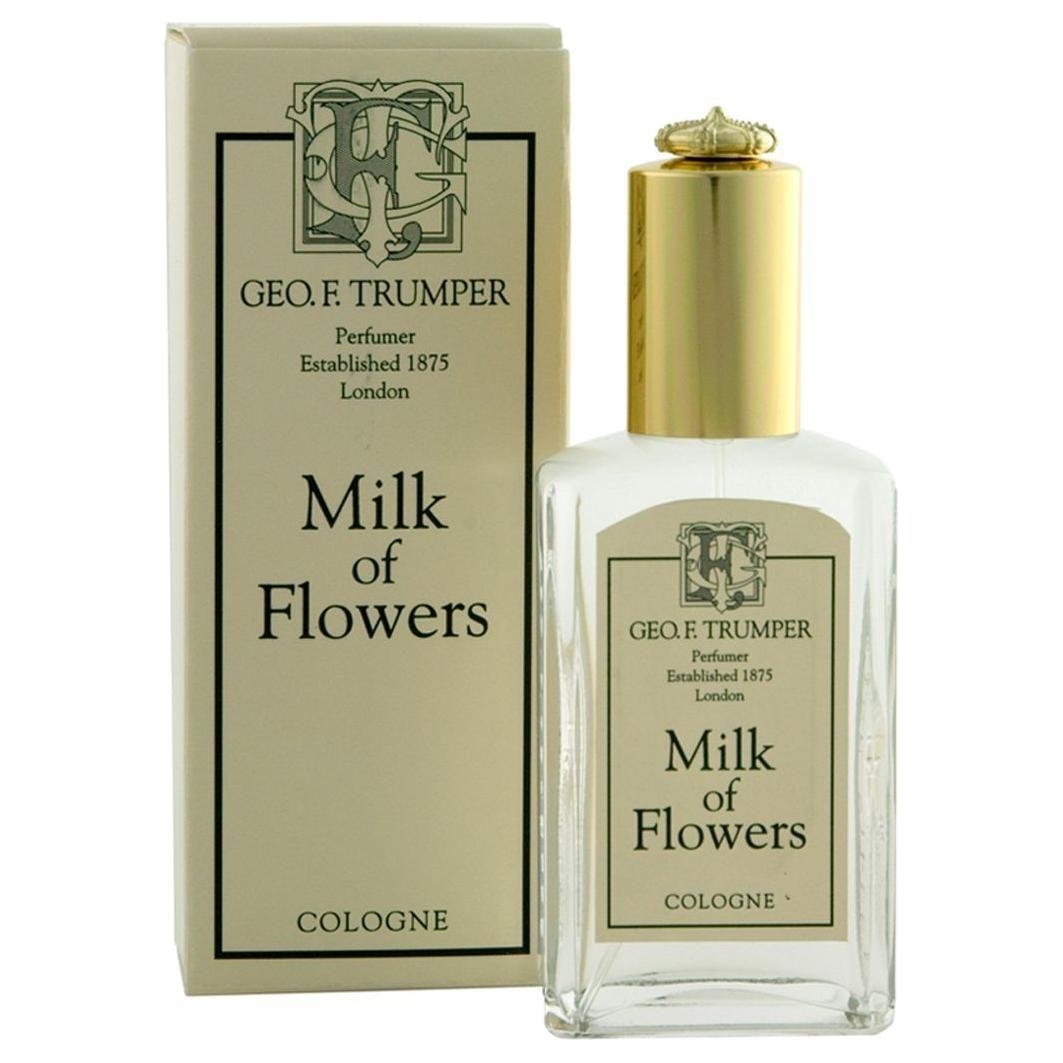 Geo. F. Trumper Milk of Flower Cologne & Body Spray 50ml, elegant floral scent with spray bottle, designed for refreshing skin and fragrance.