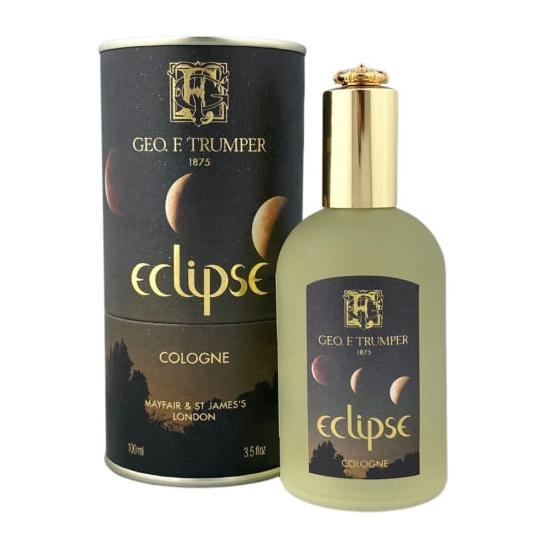 Geo. F. Trumper Eclipse Cologne 100 ml bottle, elegant glass container with a classic design and label, on a neutral background.