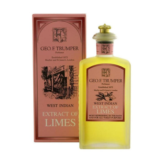 Geo. F. Trumper Extract of Limes Cologne 100ml bottle, fresh citrus scent, natural fragrance for men, in clear glass bottle