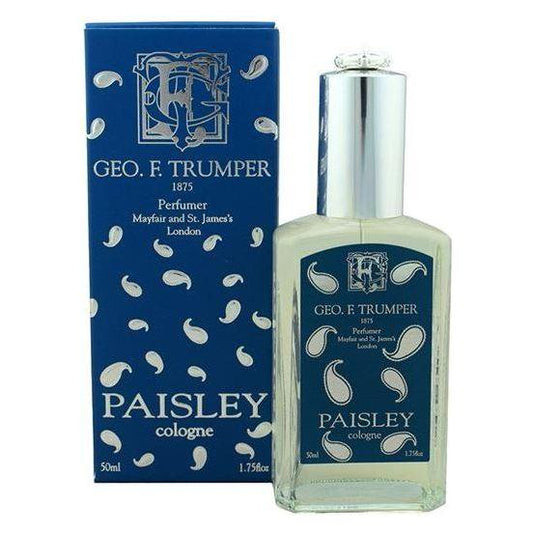 Geo. F. Trumper Paisley Cologne bottle, 1.75 fl oz, elegant glass container with Paisley fragrance label.