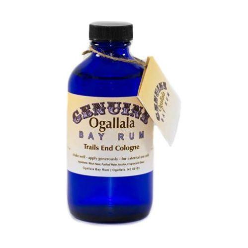 Ogallala Bay Rum Trails End Cologne by Pasteur Pharmacy, 8 oz bottle with classic bay rum scent and vintage label design.