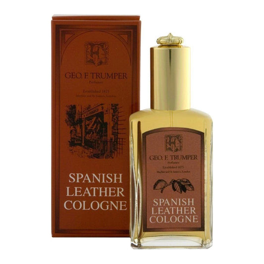 50ml glass atomizer bottle of Geo F. Trumper Spanish Leather Cologne from the collection, featuring elegant packaging and classic scent.