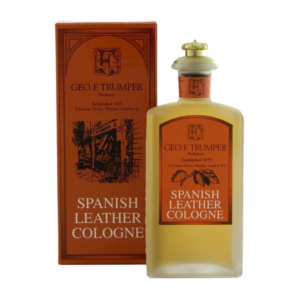 Glass atomizer bottle of Geo F. Trumper Spanish Leather Cologne from the collection, featuring a classic 50ml design.