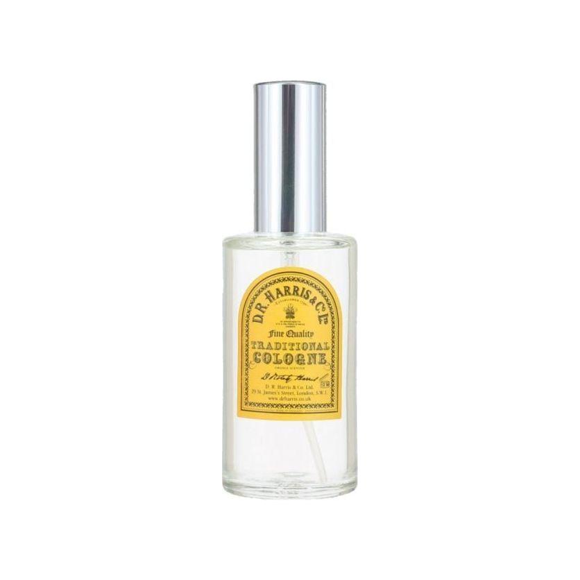 D. R. Harris & Co Traditional Cologne Spray 50ml in glass bottle with elegant label and spray nozzle.