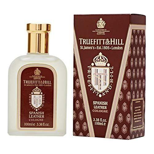 Truefitt & Hill Spanish Leather Cologne Spray 3.38 oz, elegant bottle showcasing the luxurious leather scent.