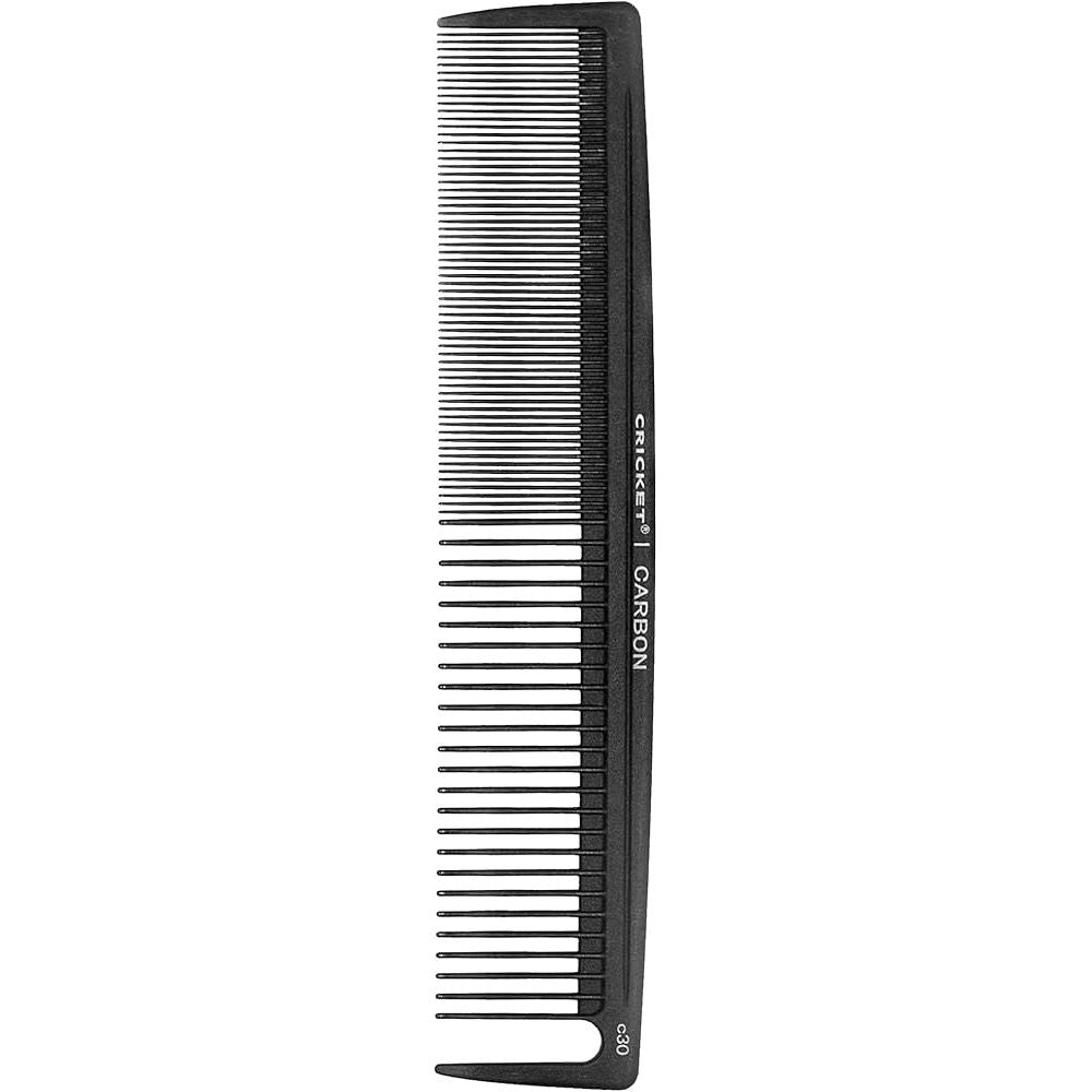 Cricket Carbon Comb C30 from Pasteur Pharmacy, a black plastic comb with fine teeth for detangling and styling hair.