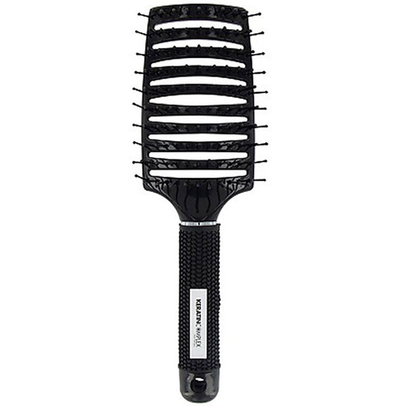 Black Keratin Complex Curved Vent Brush by Pasteur Pharmacy, showing the ergonomic design and curved vented bristles for easy styling.