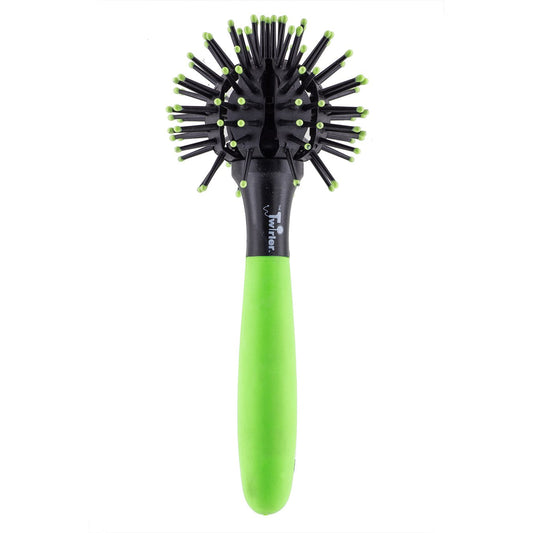 Small neon green Twirler comb by Pasteur Pharmacy, a colorful plastic hairbrush with a twisted handle design.
